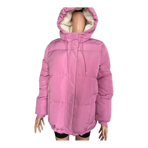 Amazon - NWT - Pink Puffer Hooded Jacket Size Medium - Picture 1 of 8